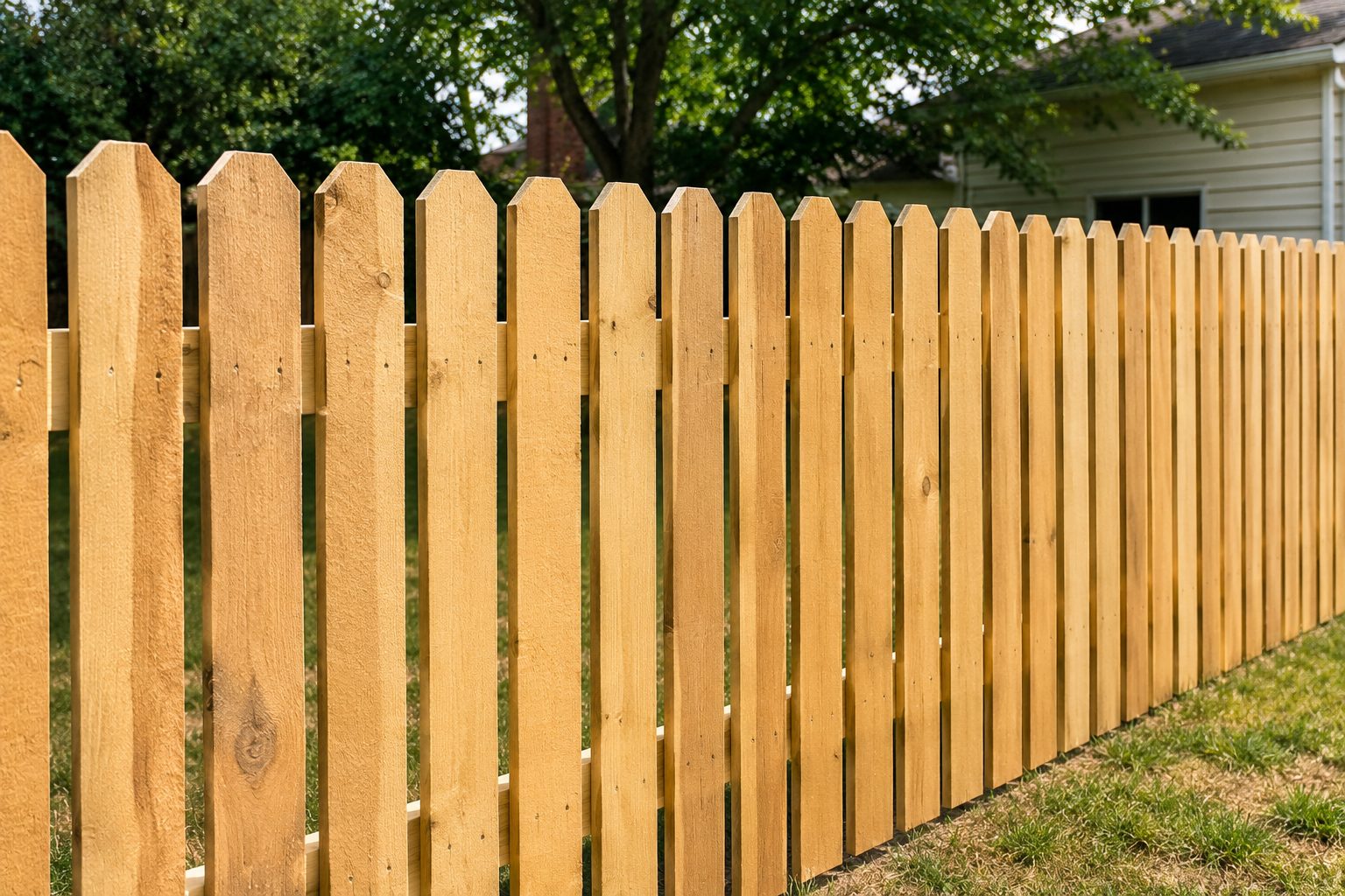 Newly built dog-eared picket privacy fence by Unlimited Outdoors